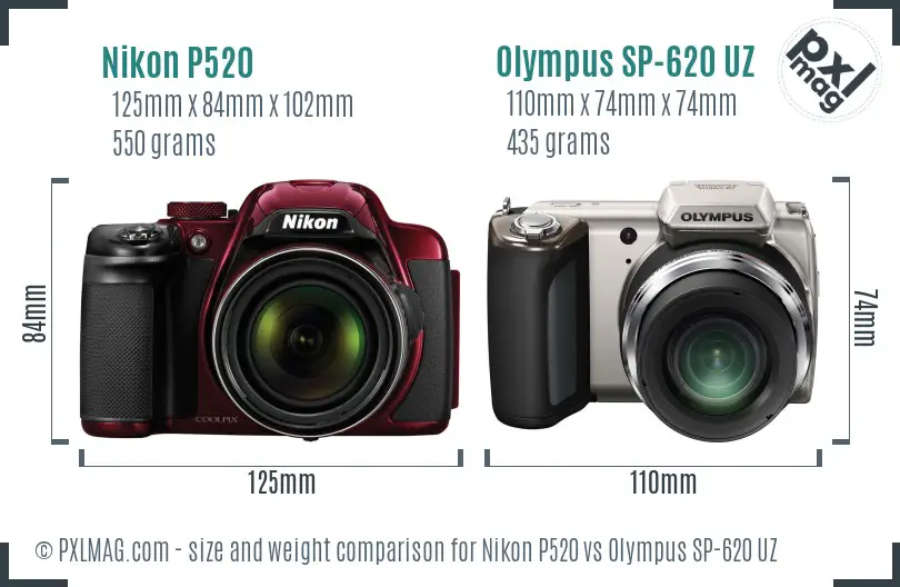 Nikon P520 vs Olympus SP-620 UZ size comparison