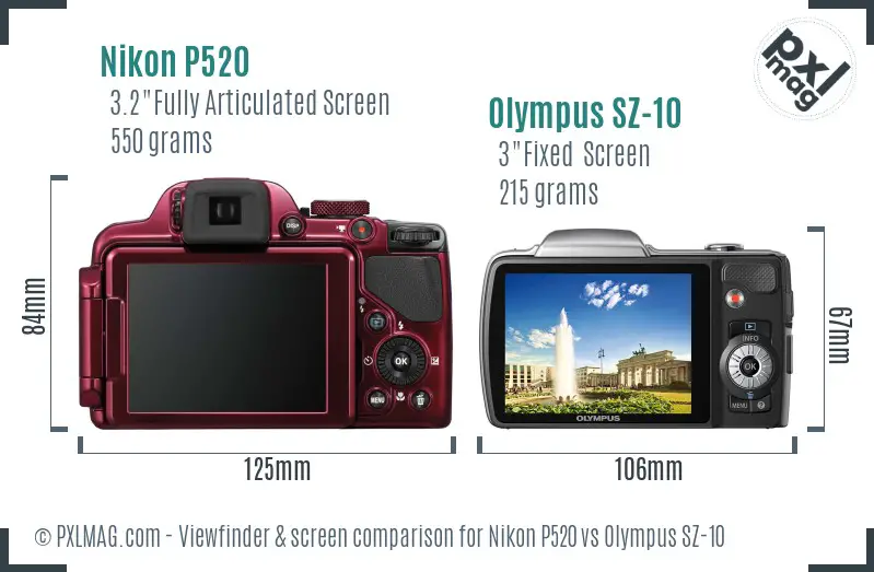 Nikon P520 vs Olympus SZ-10 Screen and Viewfinder comparison