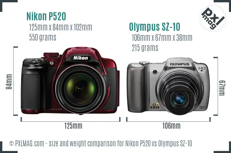 Nikon P520 vs Olympus SZ-10 size comparison