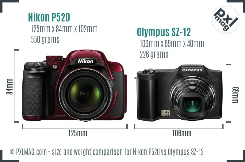 Nikon P520 vs Olympus SZ-12 size comparison