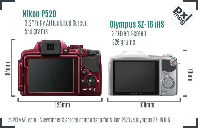 Nikon P520 vs Olympus SZ-16 iHS Screen and Viewfinder comparison