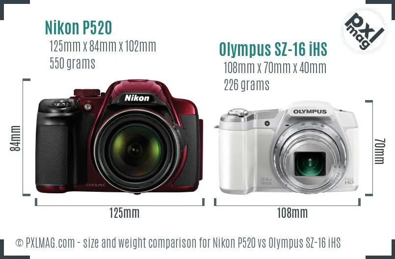 Nikon P520 vs Olympus SZ-16 iHS size comparison