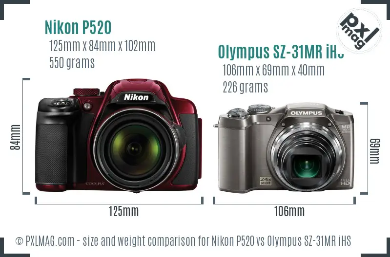 Nikon P520 vs Olympus SZ-31MR iHS size comparison