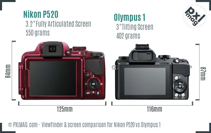 Nikon P520 vs Olympus 1 Screen and Viewfinder comparison