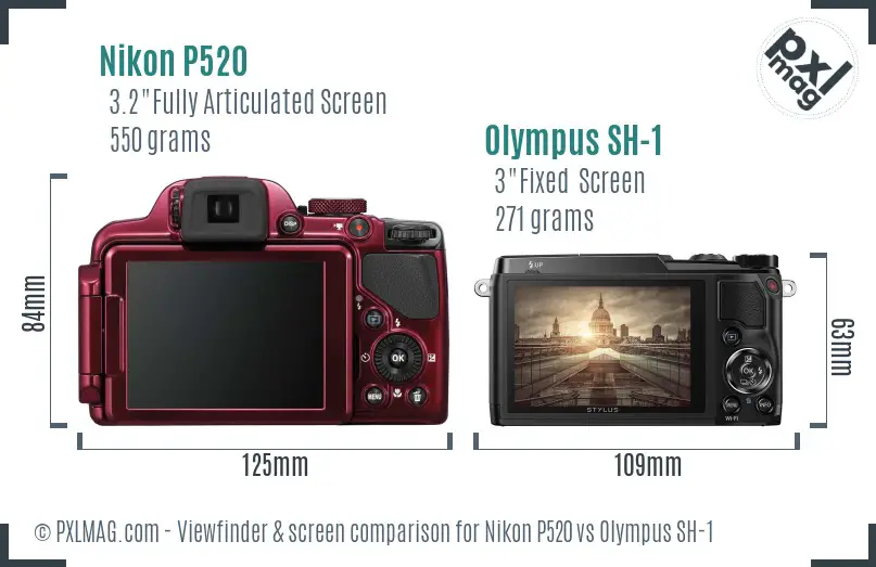 Nikon P520 vs Olympus SH-1 Screen and Viewfinder comparison