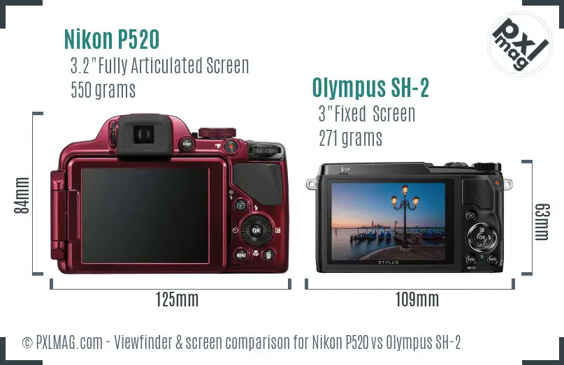 Nikon P520 vs Olympus SH-2 Screen and Viewfinder comparison