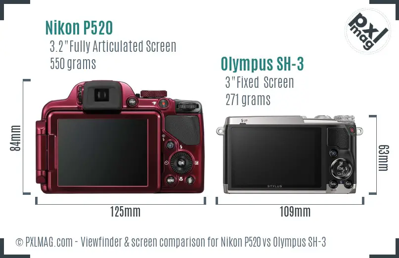 Nikon P520 vs Olympus SH-3 Screen and Viewfinder comparison