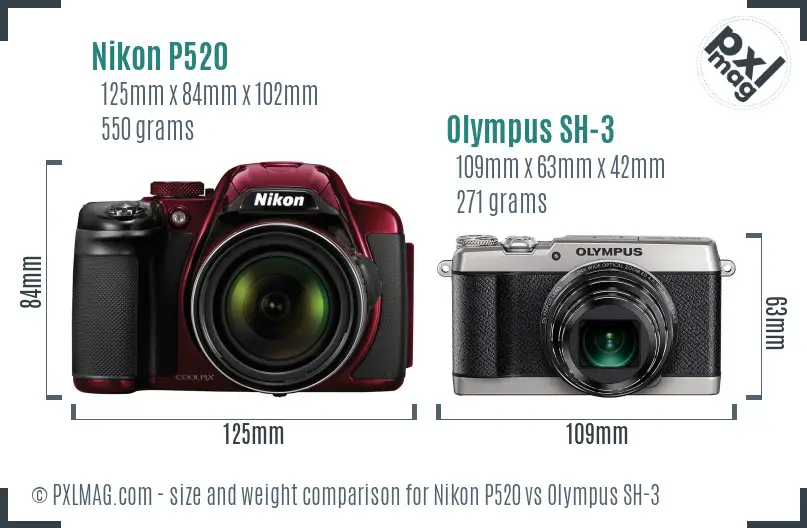 Nikon P520 vs Olympus SH-3 size comparison