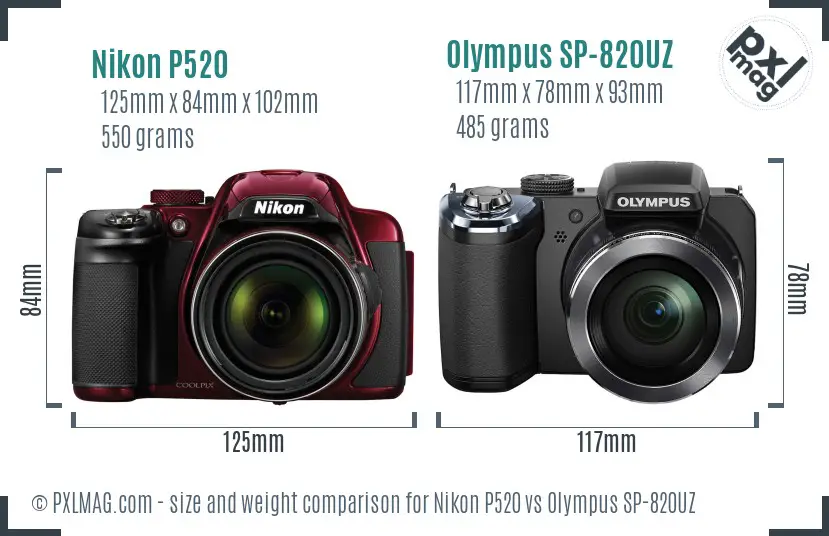 Nikon P520 vs Olympus SP-820UZ size comparison