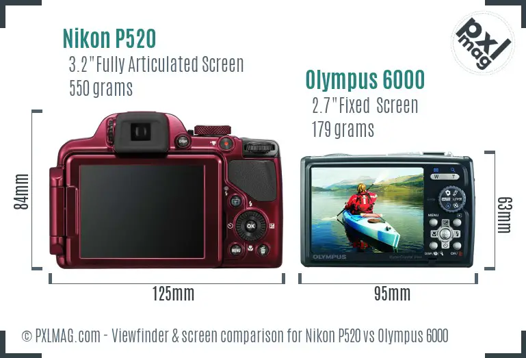 Nikon P520 vs Olympus 6000 Screen and Viewfinder comparison