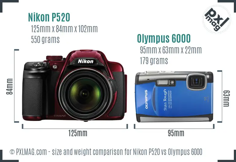 Nikon P520 vs Olympus 6000 size comparison
