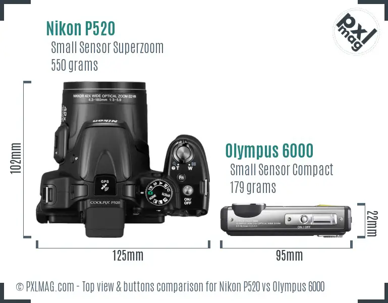 Nikon P520 vs Olympus 6000 top view buttons comparison