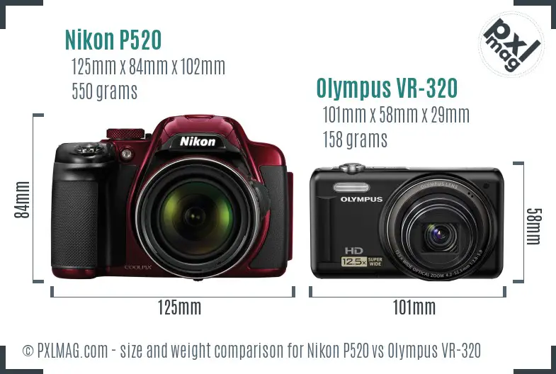 Nikon P520 vs Olympus VR-320 size comparison Nikon P520 vs Olympus VR-320 size comparison
