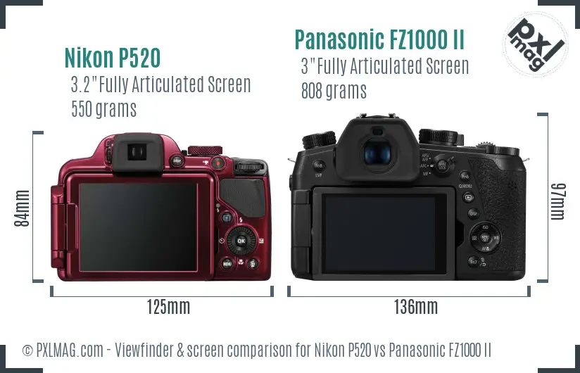 Nikon P520 vs Panasonic FZ1000 II Screen and Viewfinder comparison
