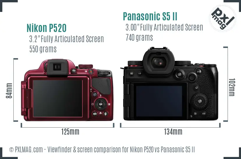 Nikon P520 vs Panasonic S5 II Screen and Viewfinder comparison
