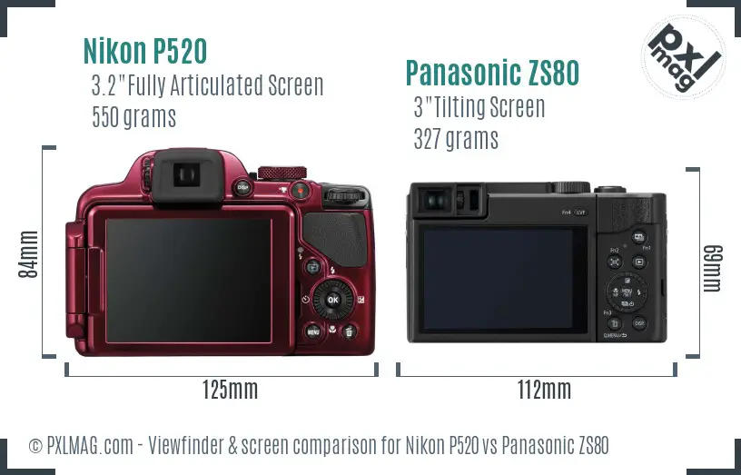 Nikon P520 vs Panasonic ZS80 Screen and Viewfinder comparison
