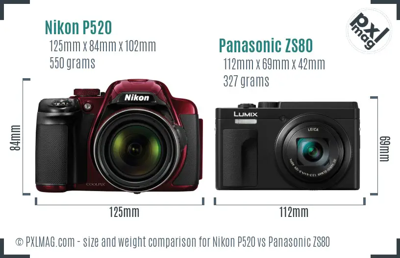 Nikon P520 vs Panasonic ZS80 size comparison
