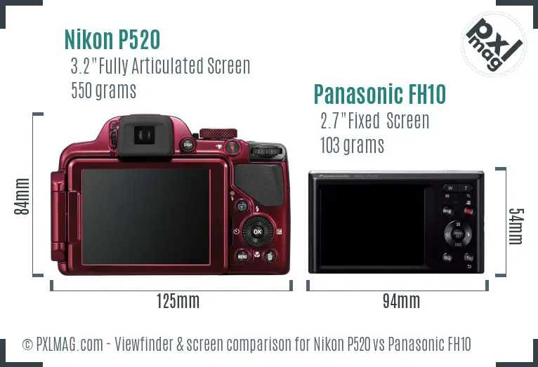 Nikon P520 vs Panasonic FH10 Screen and Viewfinder comparison Nikon P520 vs Panasonic FH10 Screen and Viewfinder comparison