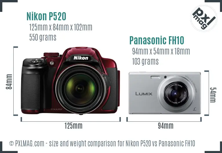 Nikon P520 vs Panasonic FH10 size comparison Nikon P520 vs Panasonic FH10 size comparison