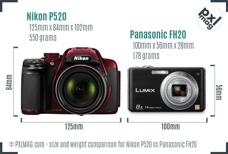 Nikon P520 vs Panasonic FH20 size comparison Nikon P520 vs Panasonic FH20 size comparison