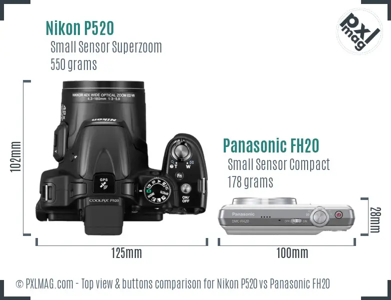 Nikon P520 vs Panasonic FH20 top view buttons comparison Nikon P520 vs Panasonic FH20 top view buttons comparison