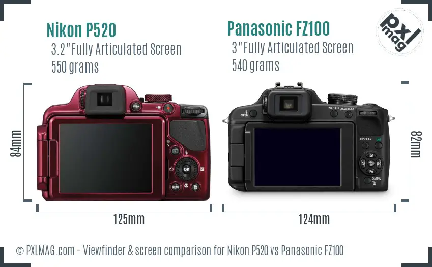 Nikon P520 vs Panasonic FZ100 Screen and Viewfinder comparison