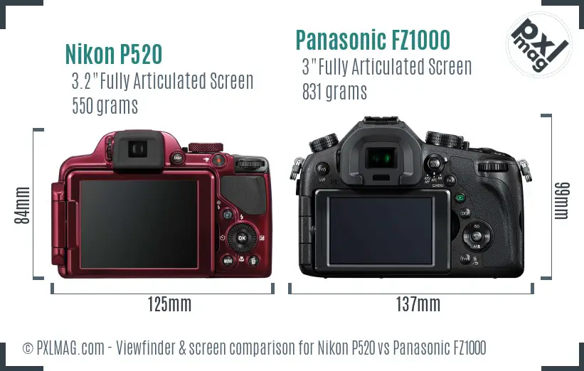 Nikon P520 vs Panasonic FZ1000 Screen and Viewfinder comparison