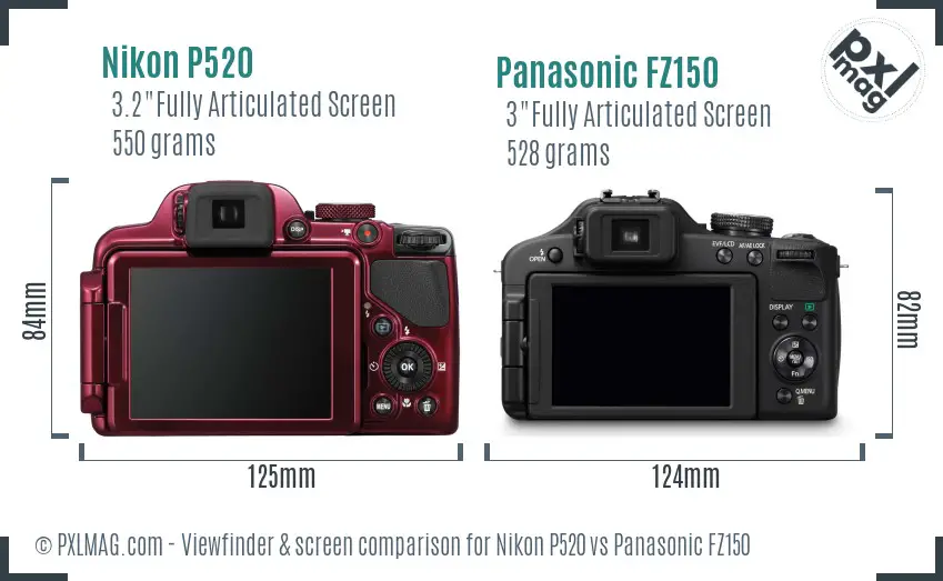 Nikon P520 vs Panasonic FZ150 Screen and Viewfinder comparison