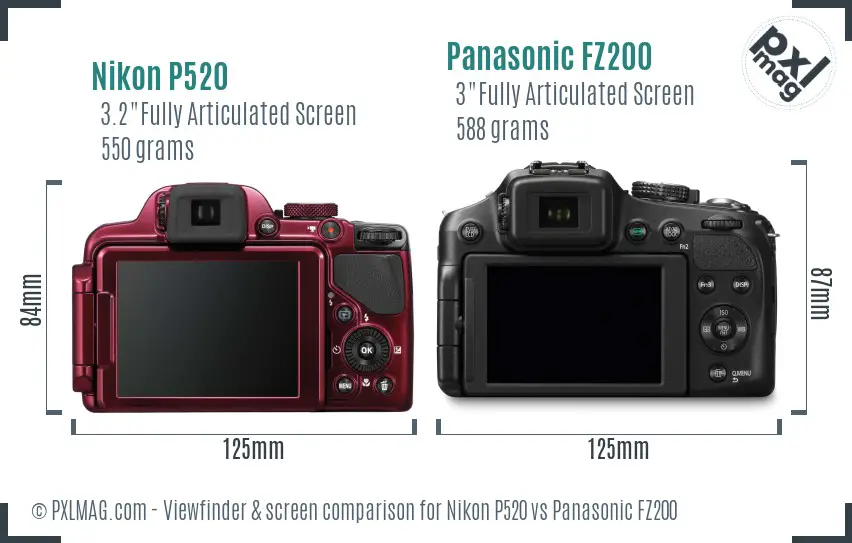 Nikon P520 vs Panasonic FZ200 Screen and Viewfinder comparison