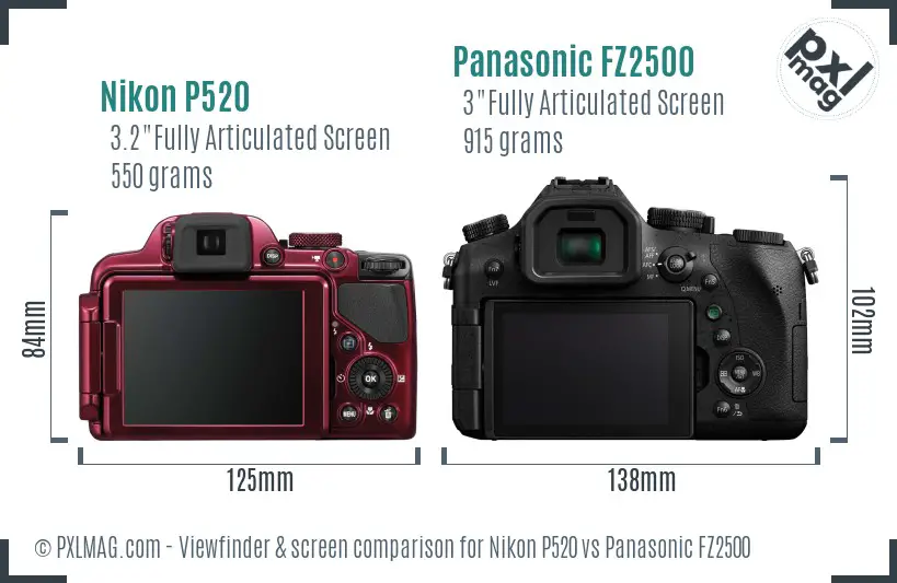 Nikon P520 vs Panasonic FZ2500 Screen and Viewfinder comparison