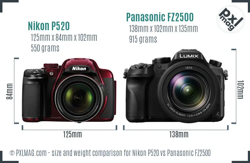 Nikon P520 vs Panasonic FZ2500 size comparison