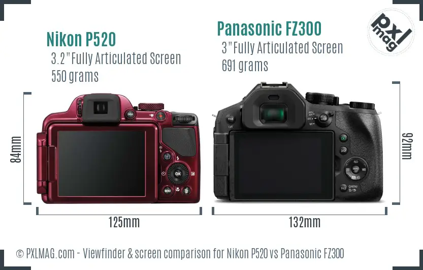 Nikon P520 vs Panasonic FZ300 Screen and Viewfinder comparison
