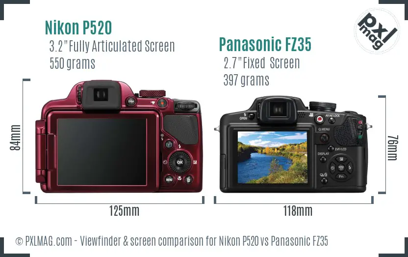 Nikon P520 vs Panasonic FZ35 Screen and Viewfinder comparison