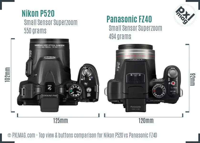 Nikon P520 vs Panasonic FZ40 top view buttons comparison