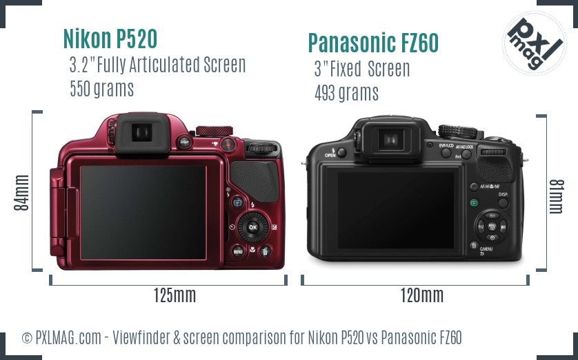 Nikon P520 vs Panasonic FZ60 Screen and Viewfinder comparison