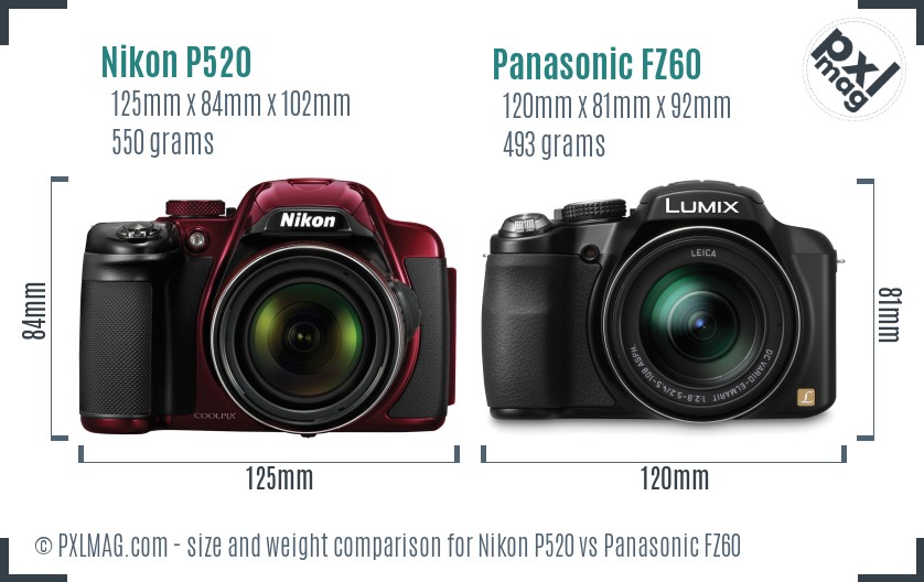 Nikon P520 vs Panasonic FZ60 size comparison