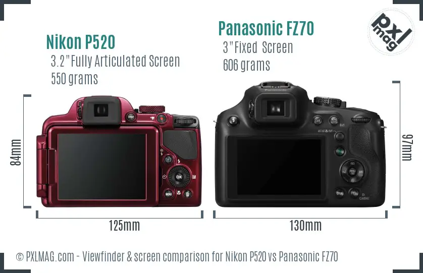 Nikon P520 vs Panasonic FZ70 Screen and Viewfinder comparison