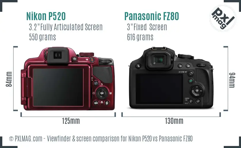 Nikon P520 vs Panasonic FZ80 Screen and Viewfinder comparison