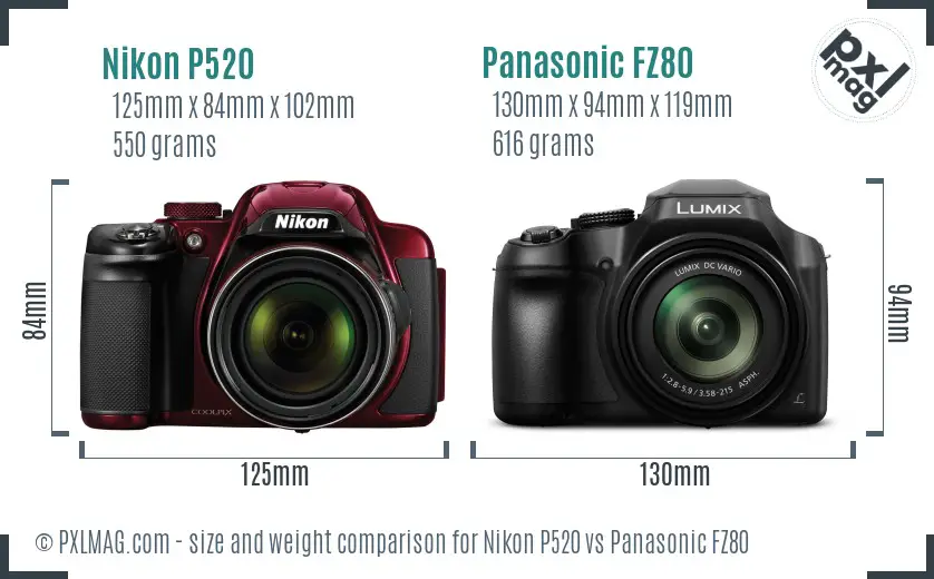 Nikon P520 vs Panasonic FZ80 size comparison