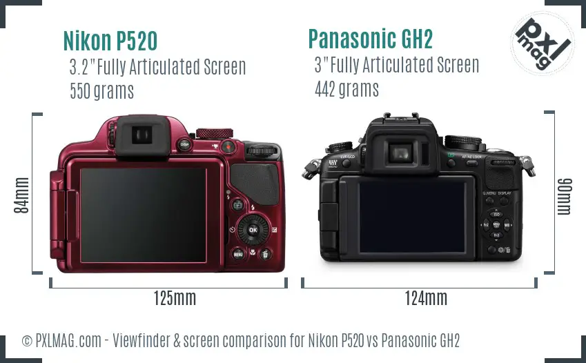 Nikon P520 vs Panasonic GH2 Screen and Viewfinder comparison
