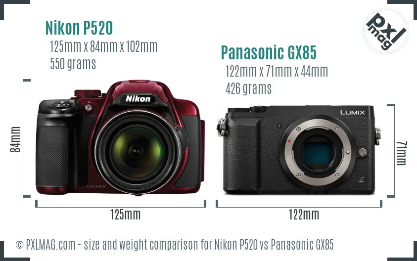 Nikon P520 vs Panasonic GX85 size comparison Nikon P520 vs Panasonic GX85 size comparison