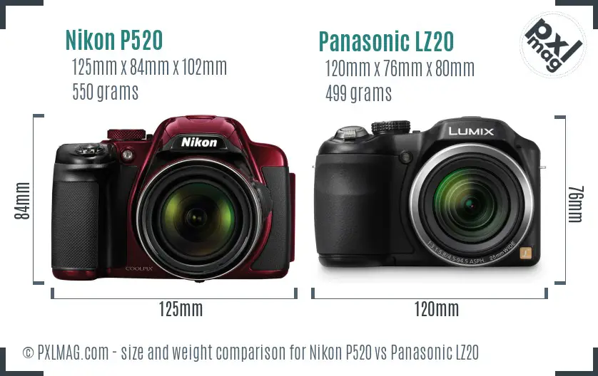 Nikon P520 vs Panasonic LZ20 size comparison