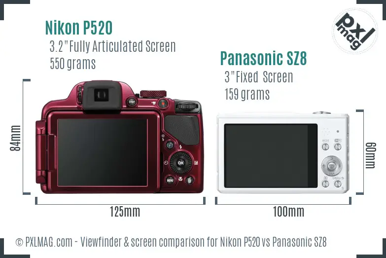 Nikon P520 vs Panasonic SZ8 Screen and Viewfinder comparison