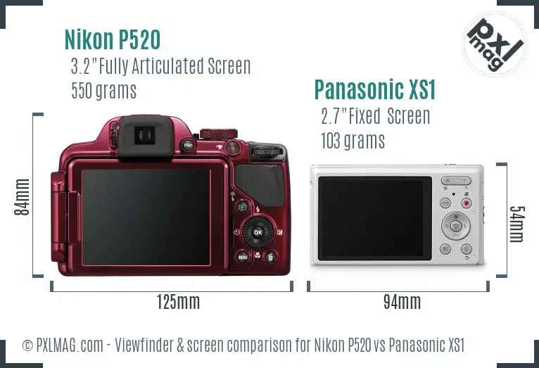Nikon P520 vs Panasonic XS1 Screen and Viewfinder comparison