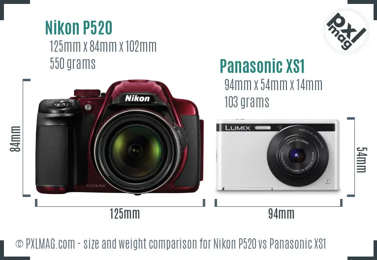 Nikon P520 vs Panasonic XS1 size comparison