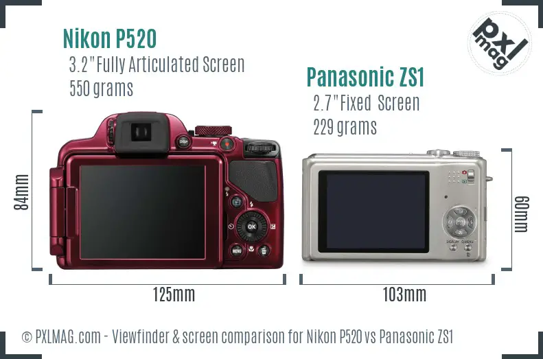 Nikon P520 vs Panasonic ZS1 Screen and Viewfinder comparison