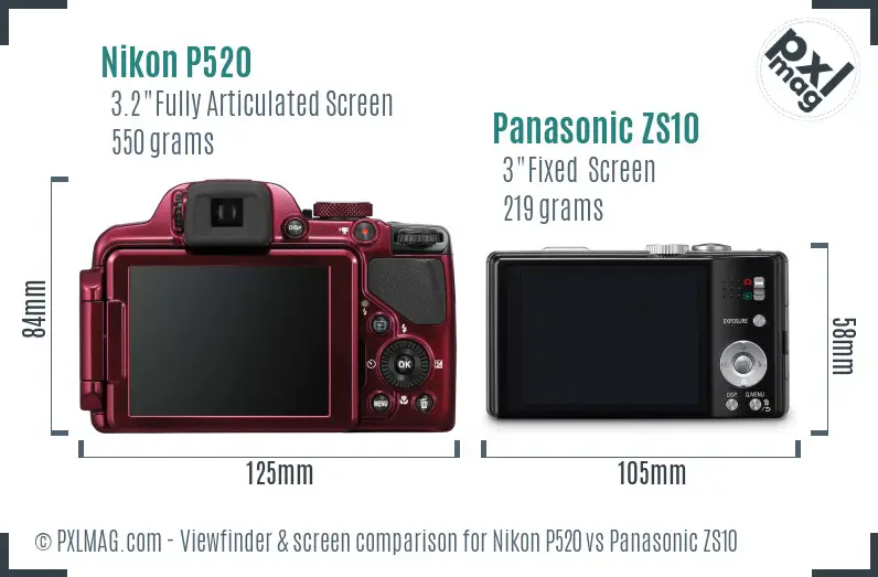 Nikon P520 vs Panasonic ZS10 Screen and Viewfinder comparison