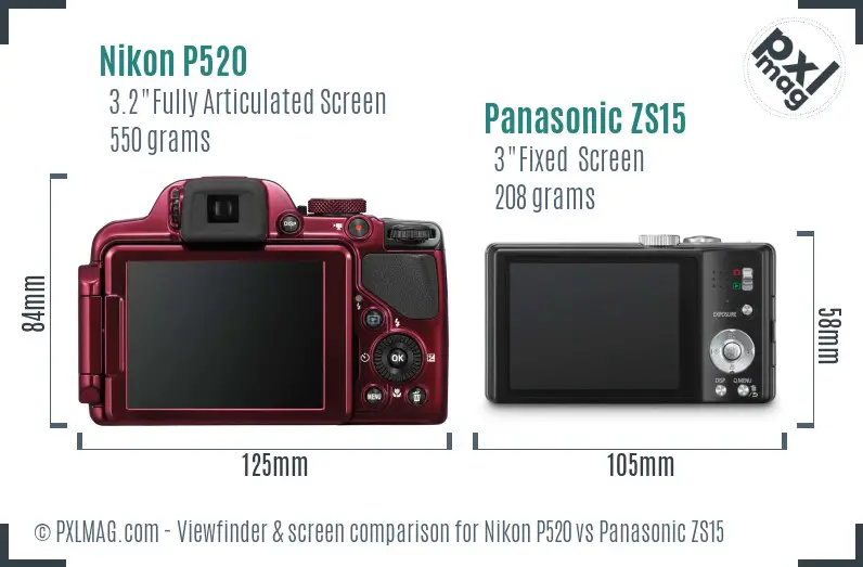 Nikon P520 vs Panasonic ZS15 Screen and Viewfinder comparison