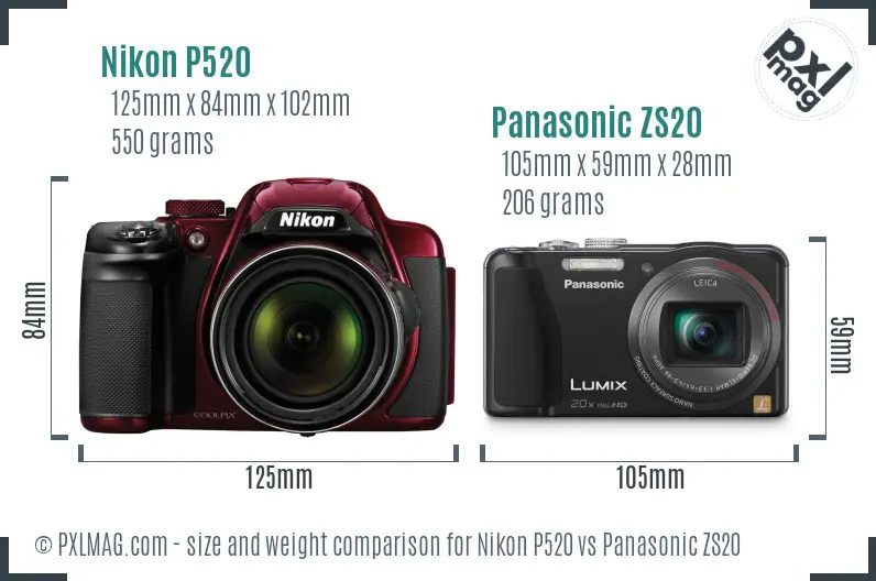 Nikon P520 vs Panasonic ZS20 size comparison Nikon P520 vs Panasonic ZS20 size comparison