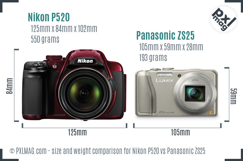 Nikon P520 vs Panasonic ZS25 size comparison Nikon P520 vs Panasonic ZS25 size comparison
